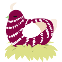 A maroon and cream chicken with a bar pattern