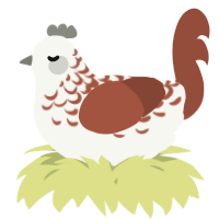 A white and russet chicken with a half-lace pattern