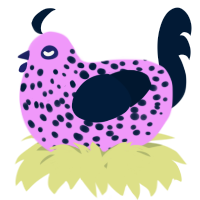 A lavender and tumblr chicken with a speckle pattern