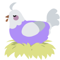 A lilac and mist chicken with a head pattern