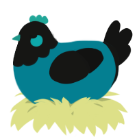A sea and black chicken with a head pattern