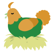 A viridian and orange chicken with a head pattern