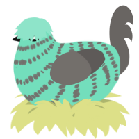 A mint and grey chicken with a bar pattern
