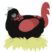 A black and red chicken with a neck-speckle pattern