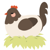 A cream and bark chicken with a head pattern