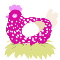 A fuchsia and cream chicken with a speckle pattern