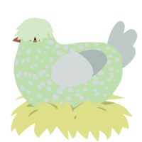 A gluppy and silver chicken with a speckle pattern