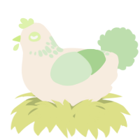 A cream and gluppy chicken with a neck-speckle pattern
