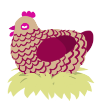 A beige and maroon chicken with a lace pattern