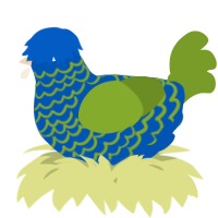A ultramarine and chartreuse chicken with a lace pattern