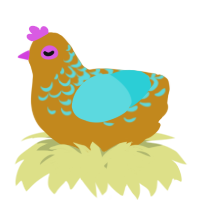 A ochre and aqua chicken with a half-lace pattern
