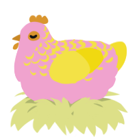 A pink and yellow chicken with a half-lace pattern