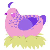 A pink and blurple chicken with a half-lace pattern