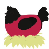 A crimson and black chicken with a head pattern