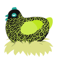 Dark Magic Lace, a black and lime chicken with a double-lace pattern