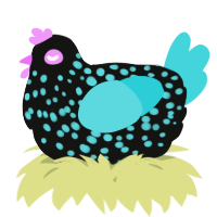 A black and aqua chicken with a speckle pattern