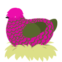 A fuchsia and olive chicken with a lace pattern