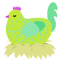 A lime and spring chicken with a speckle pattern