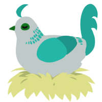 A silver and turquoise chicken with a neck-band pattern