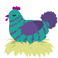 A turquoise and overcast chicken with a bar pattern