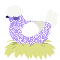 Lilac, a lilac and white chicken with a double-lace pattern