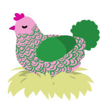 A pink and viridian chicken with a double-lace pattern