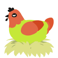 A lime and vermilion chicken with a head pattern