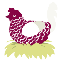 A maroon and white chicken with a lace pattern