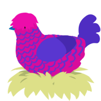 A fuchsia and indigo chicken with a lace pattern