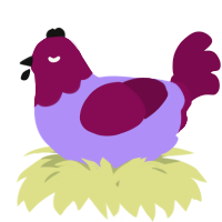A lilac and wine chicken with a head pattern