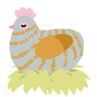 A silver and orange chicken with a bar pattern