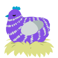 A blurple and silver chicken with a bar pattern