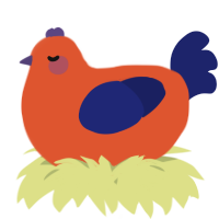 A vermilion and navy chicken