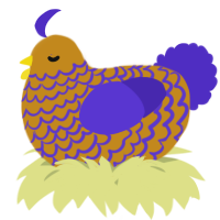 A ochre and indigo chicken with a lace pattern