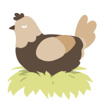 A bark and beige chicken with a head pattern