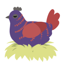 A overcast and red chicken with a half-bar pattern