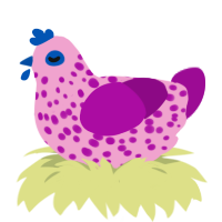 A pink and plum chicken with a speckle pattern