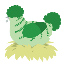 A gluppy and viridian chicken with a half-bar pattern