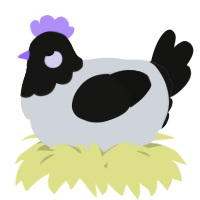 A mist and black chicken with a head pattern