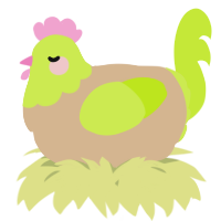 A beige and lime chicken with a head pattern