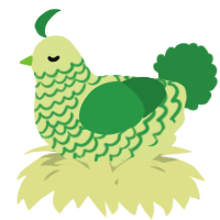 A lemon and viridian chicken with a lace pattern