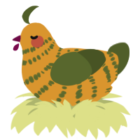 A orange and olive chicken with a bar pattern