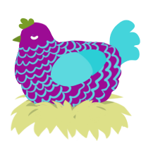 A plum and aqua chicken with a lace pattern