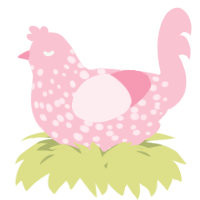 A rose chicken with a speckle pattern