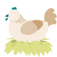 A cream and beige chicken with a neck-speckle pattern