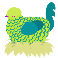 A lime and teal chicken with a lace pattern