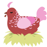 A red and pink chicken with a half-lace pattern