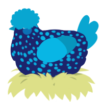 A navy and cerulean chicken with a speckle pattern