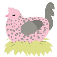 A rose and ash chicken with a speckle pattern