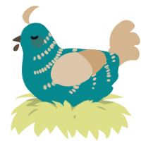 A teal and beige chicken with a half-bar pattern
